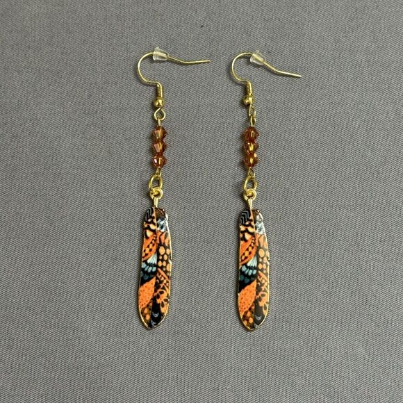 Source Unknown Jewelry - Gold Tone Orange Butterfly Dangle Drop Earrings Womens Glass Enamel Jewelry